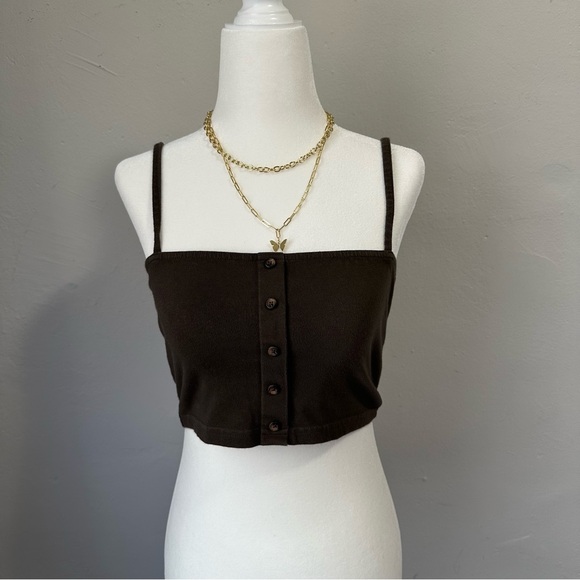 Brandy Melville Tops - Brandy Melville Dark Brown Buttoned Crop Top.‎ Size S